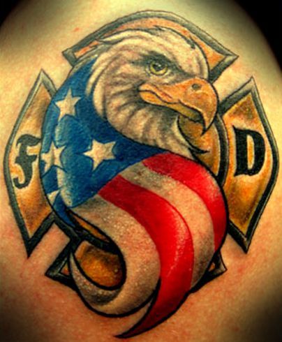 US Fire Fighter Patriotic Tattoo
