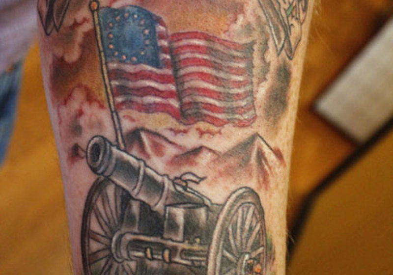 US Flag Army Die Cannon Tattoo