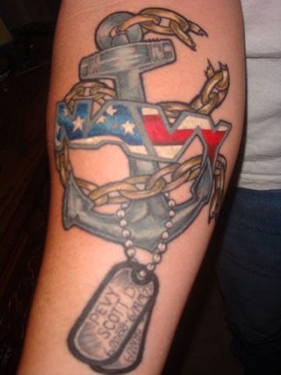 US Flag Navy Memorial Tattoo On Arm Sleeve