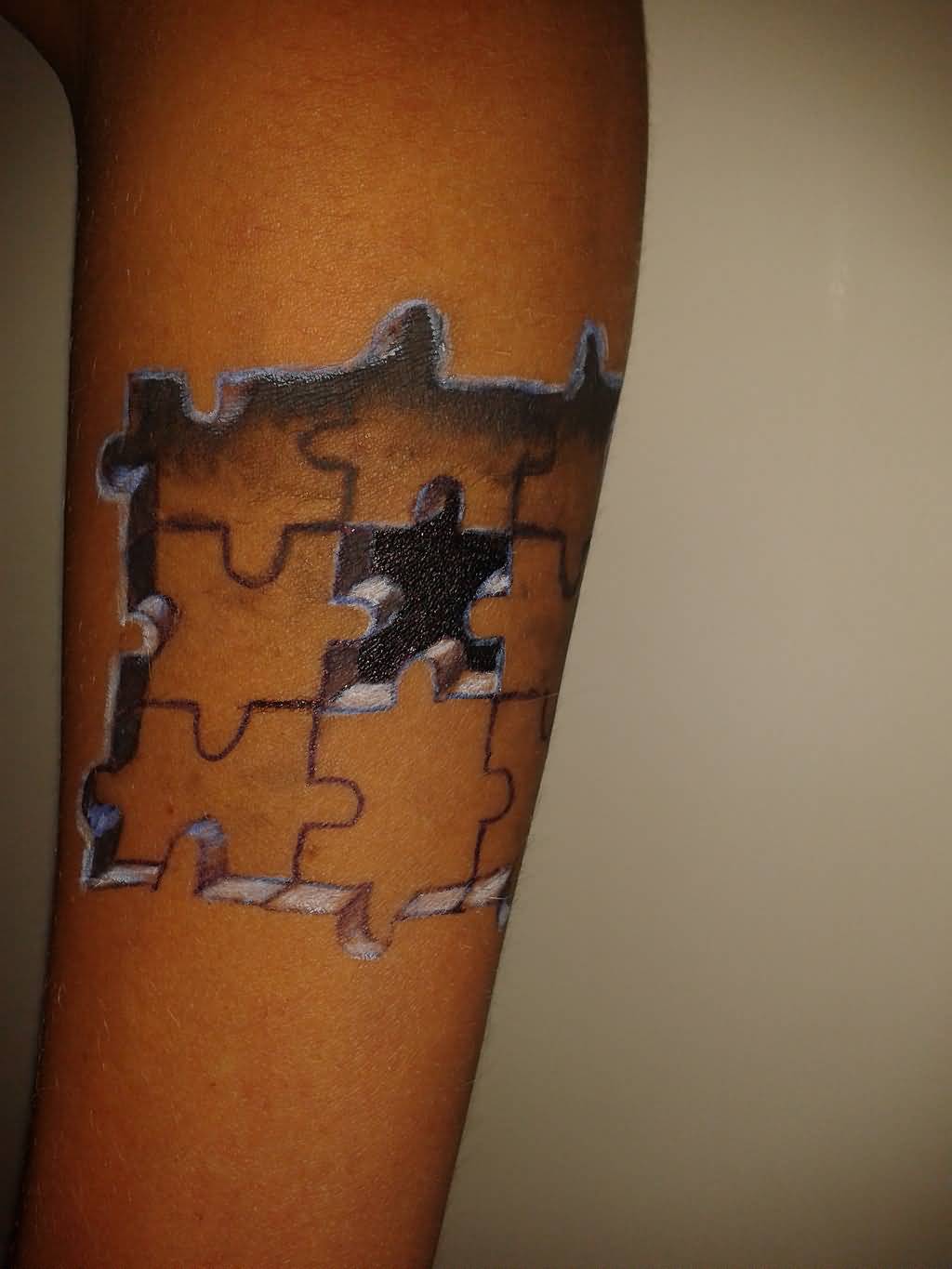 Unique 3D Puzzle Tattoo On Arm Sleeve