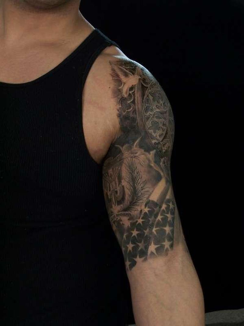 Unique American Flag Tattoo On Half Sleeve