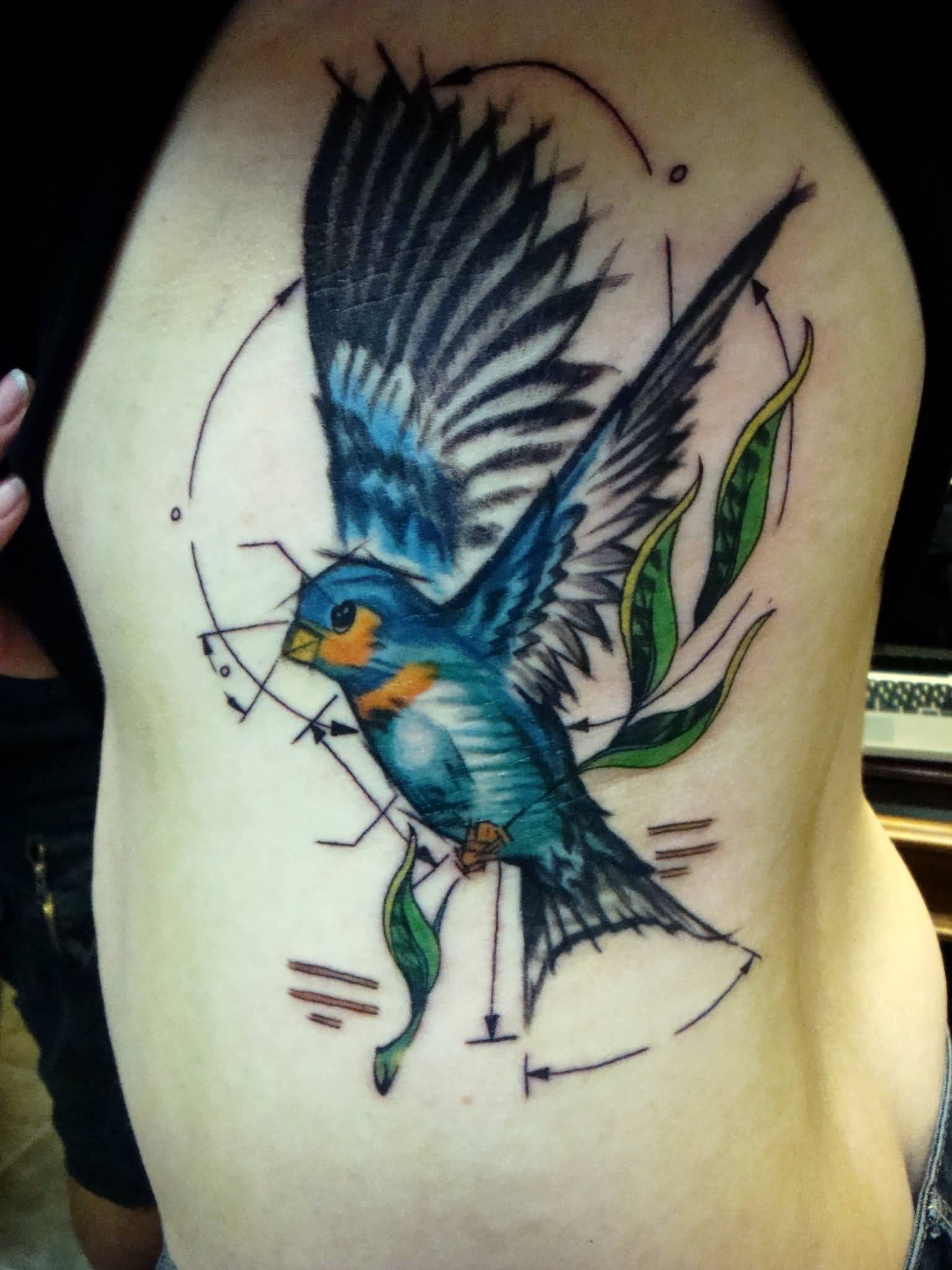Unique Bird Tattoo On Rib Cage