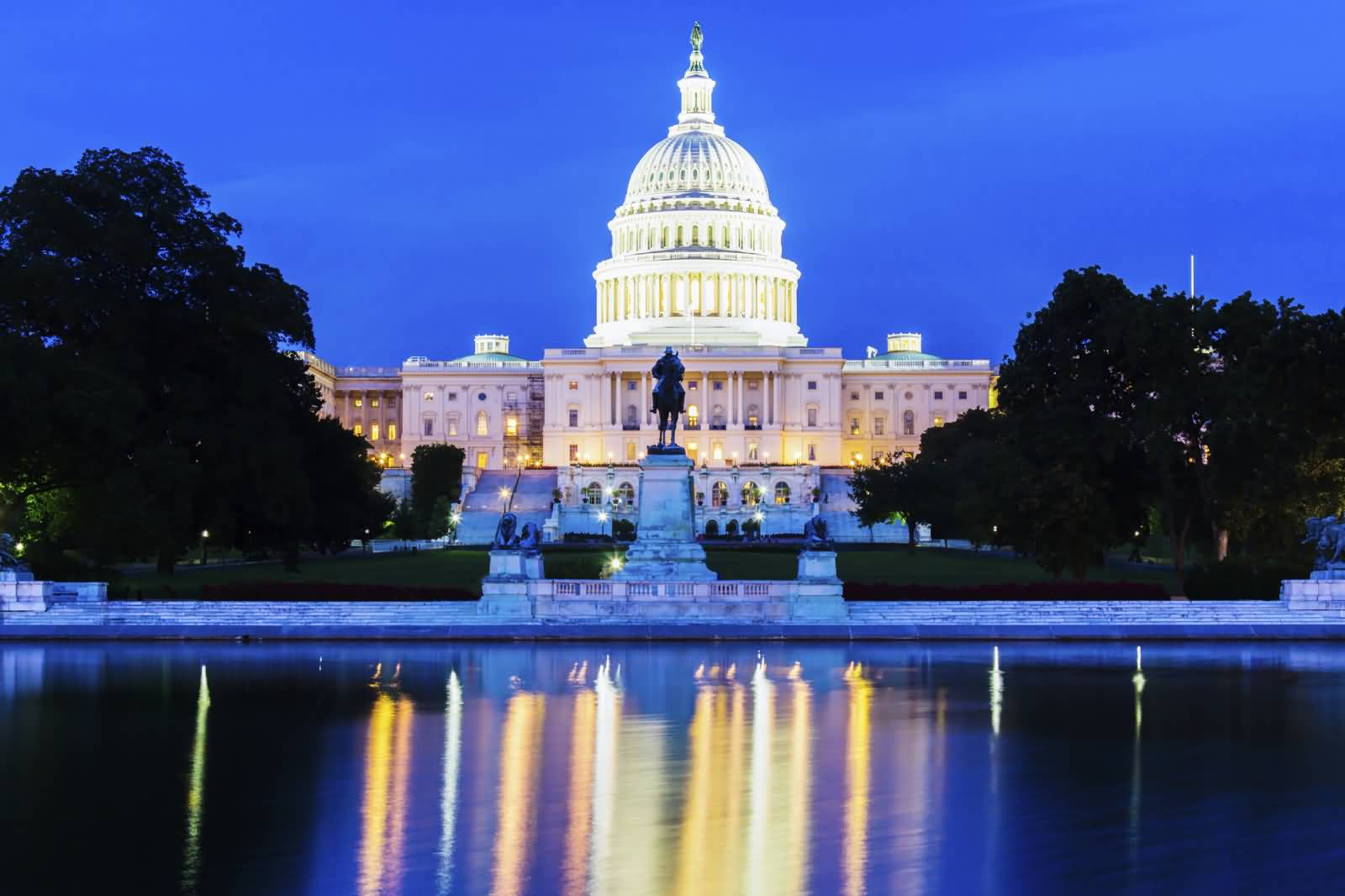 United States Capitol Building Illuminated At Night