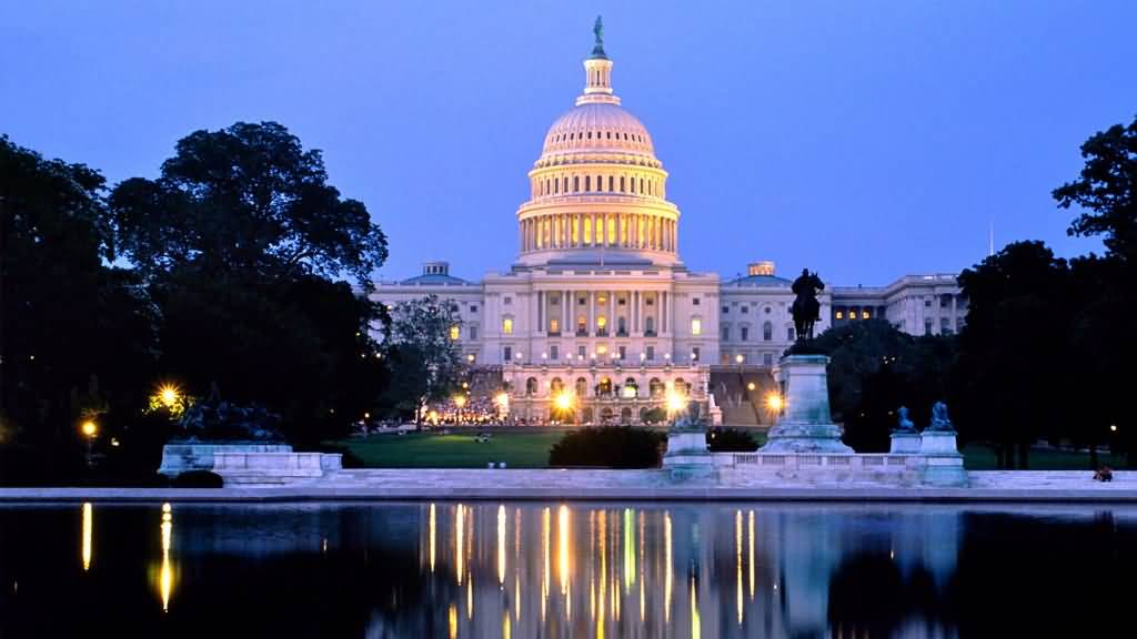 United States Capitol Building With Night Lights