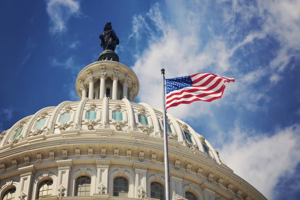 United States Capitol Dome And American Flag Picture