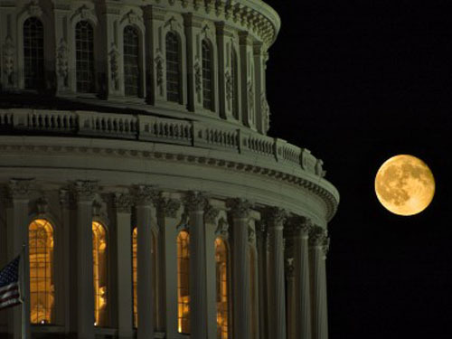 United States Capitol Dome Closeup With Full Moon Picture