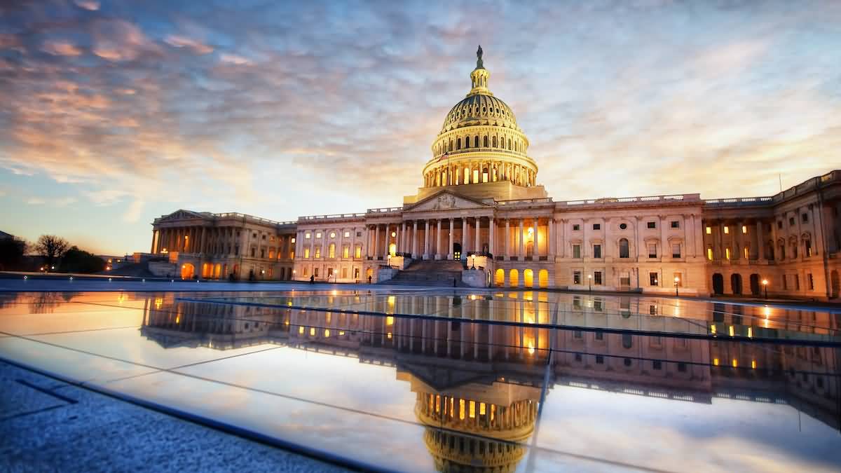 United States Capitol Illuminated After Sunset