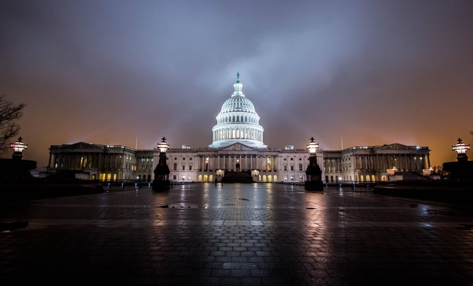 United States Capitol Illuminated With Night Lights
