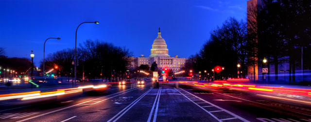 United States Capitol View At Night With Motion Lights