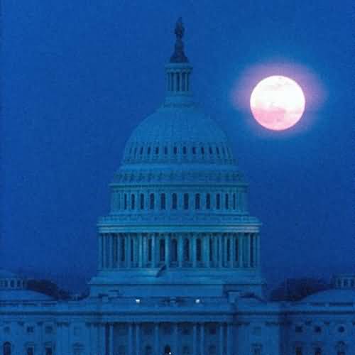 United States Capitol With Full Moon At Night