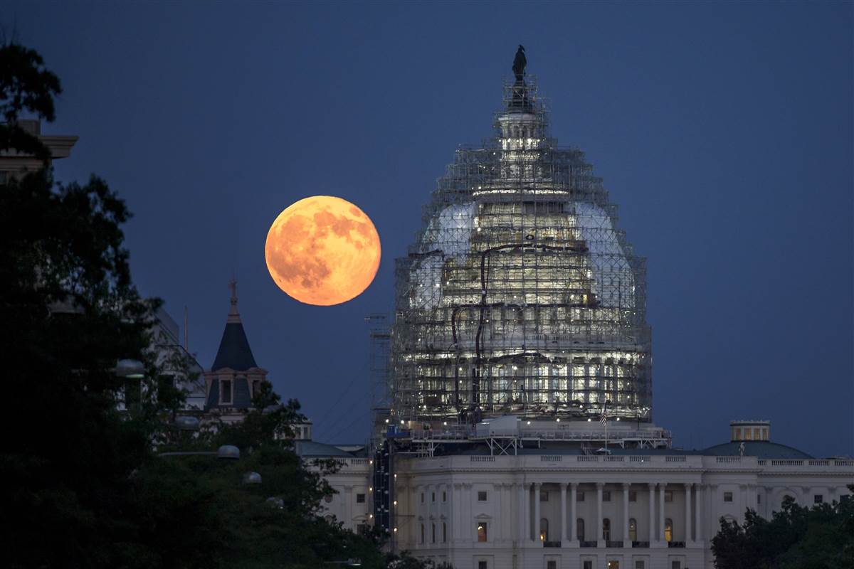 United States Capitol With Full Moon View