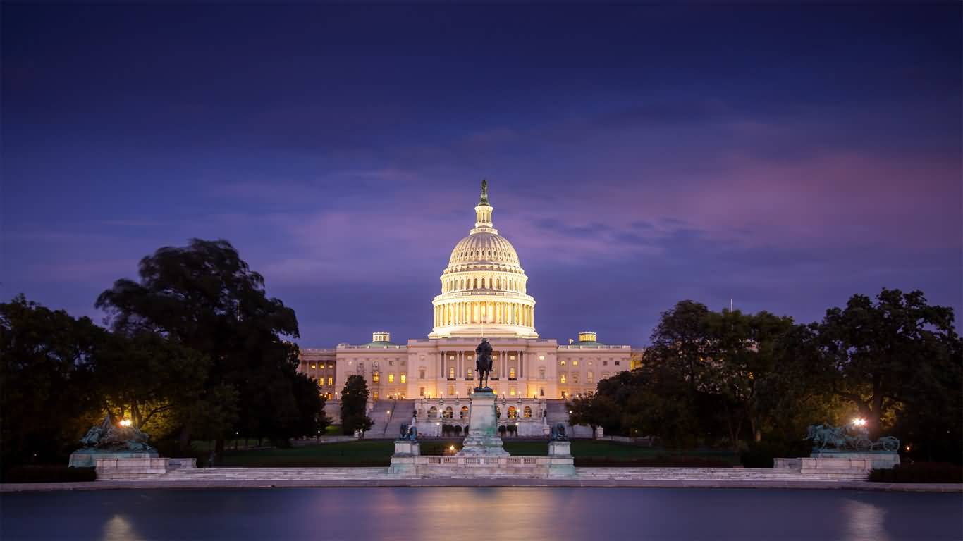 United States Capitol With Night Lights In Washington DC