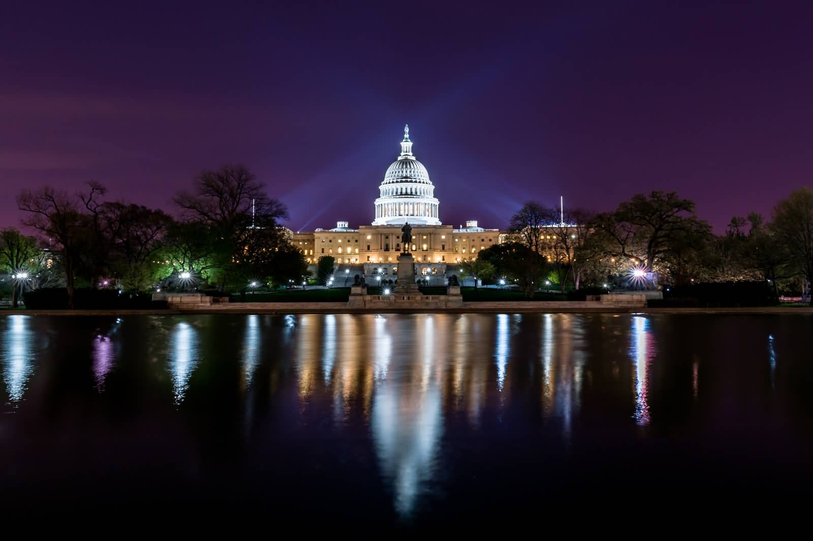 United States Capitol With Night Lights
