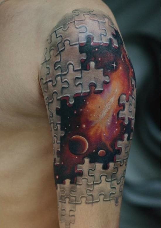 Universal Puzzle Half Sleeve Tattoo For Men