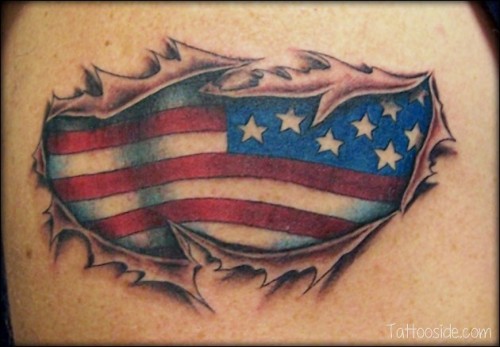 Us Flag Ripped Skin Patriotic Tattoo