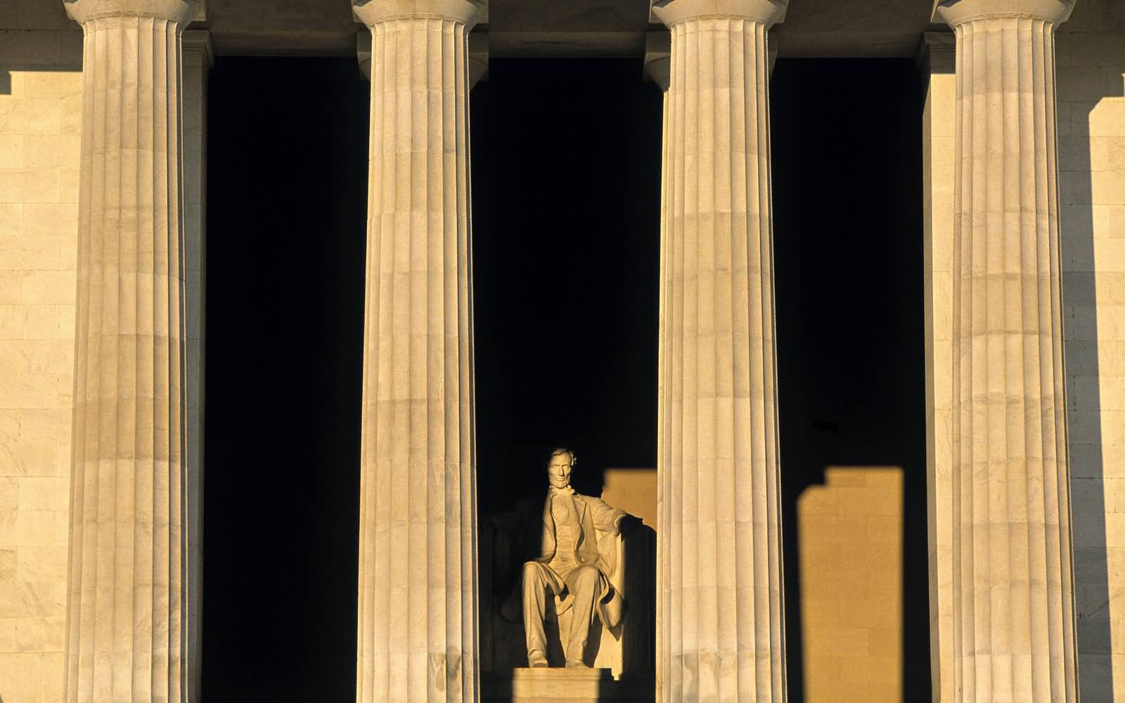 View Of Abraham Lincoln Statue Between The Pillars At Lincoln Memorial