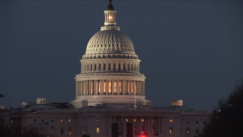 View Of The United States Capitol Building Seen At Night