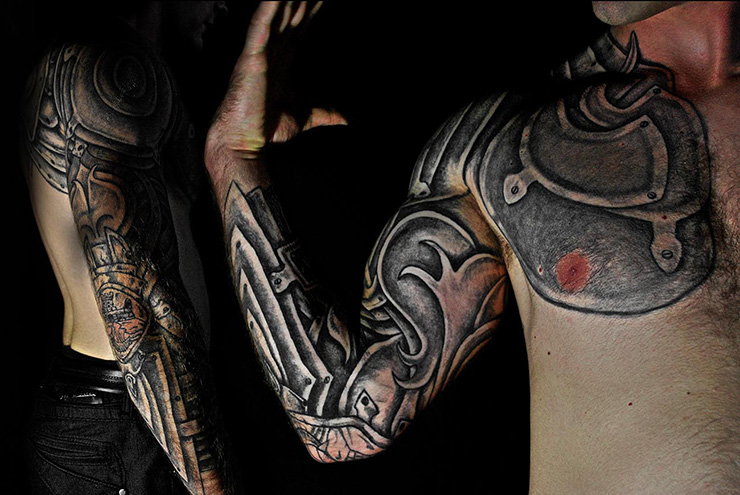 Viking Armor Tattoo On Full Sleeve