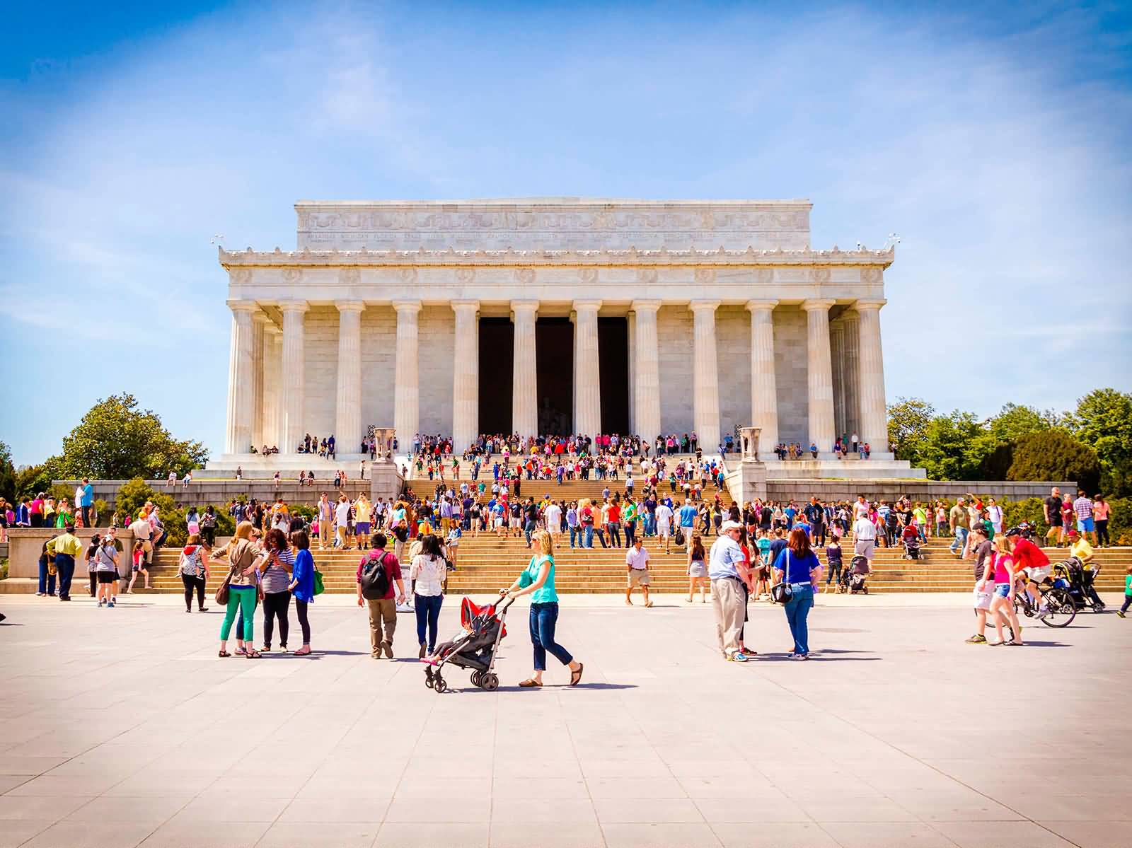 Visitors In Front Of Lincoln Memorial During Summer