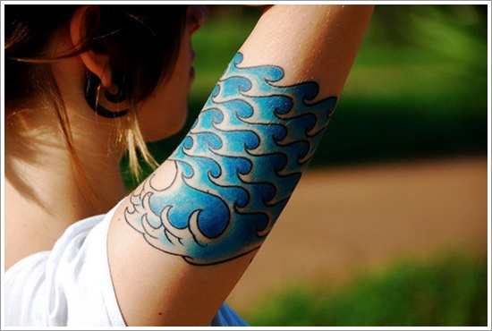 Water Waves Half Sleeve Tattoo For Girls