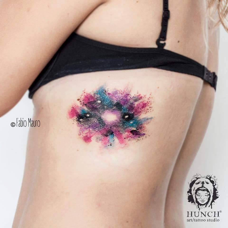 Watercolor Style Aries Constellation Tattoo On Rib Cage