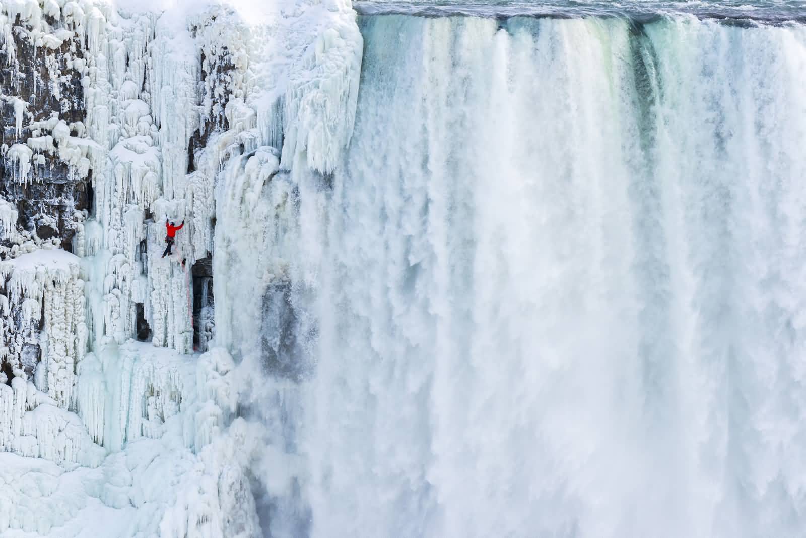 Will Gadd Climbs Near The Niagara Falls In Canada