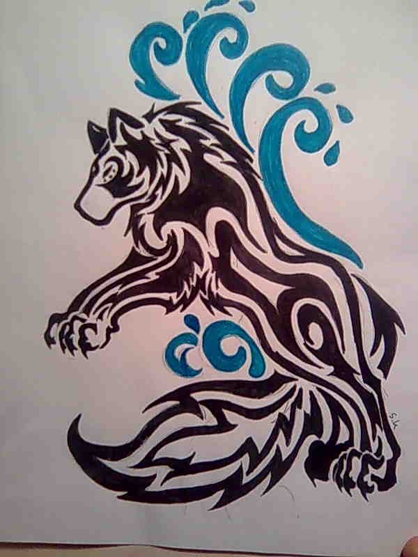 Wolf Tribal With Water Tattoo Sketch By KazeandGeira