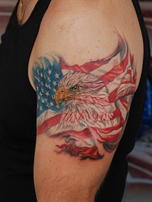 Wonderful 3D Patriotic Eagle Tattoo On Half Sleeve