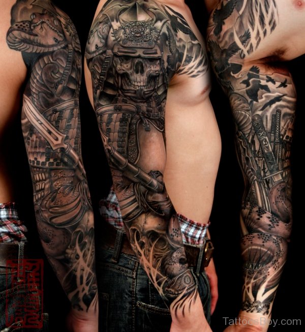 Wonderful Armor Tattoo On Full Sleeve