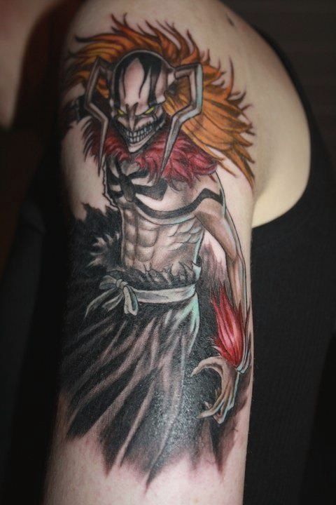 Wonderful Evil Anime Tattoo On Half Sleeve