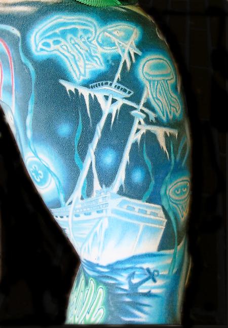 Wonderful Freeze Watership With Jellyfishes Tattoo