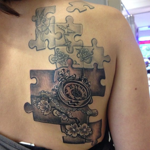 Wonderful Jigsaw Puzzle Tattoo For Woman