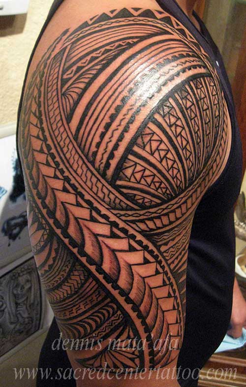 Wonderful Maori Polynesian Tattoo On Right Half Sleeve