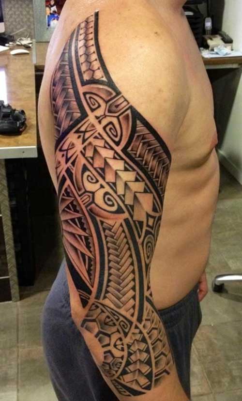 Wonderful Maori Tattoo On Right Full Sleeve For Men