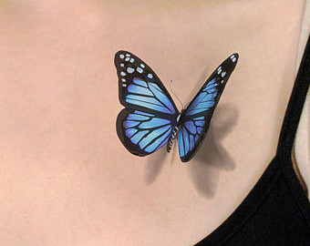 3D Blue Butterfly Tattoo For Girls