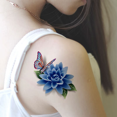 3D Butterfly And Flower Temporary Tattoo On Shoulder