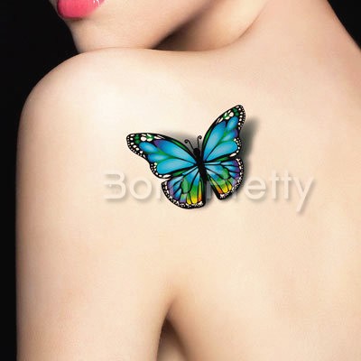 3D Butterfly Tattoo On Back Shoulder For Girls