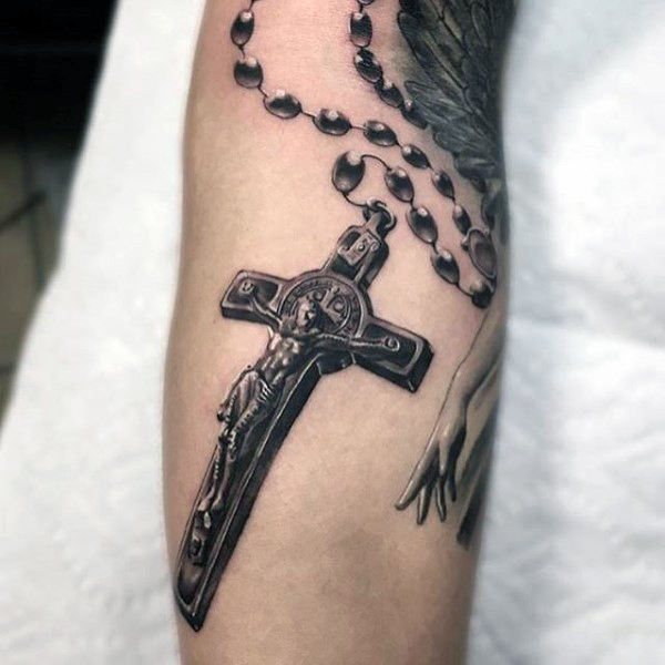 3D Holy Rosary Tattoo On Forearm