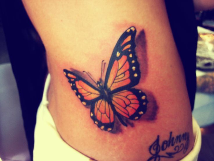 3D Johnny Monarch Butterfly Tattoo On Hip