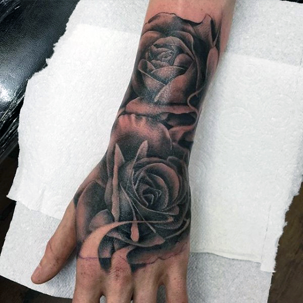 3D Man Rose Hand Tattoo For Men