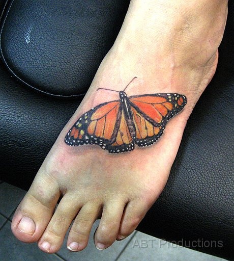 3D Monarch Butterfly Foot Tattoo For Men