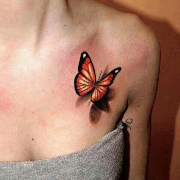 3D Monarch Butterfly Front Shoulder Tattoo For Girls