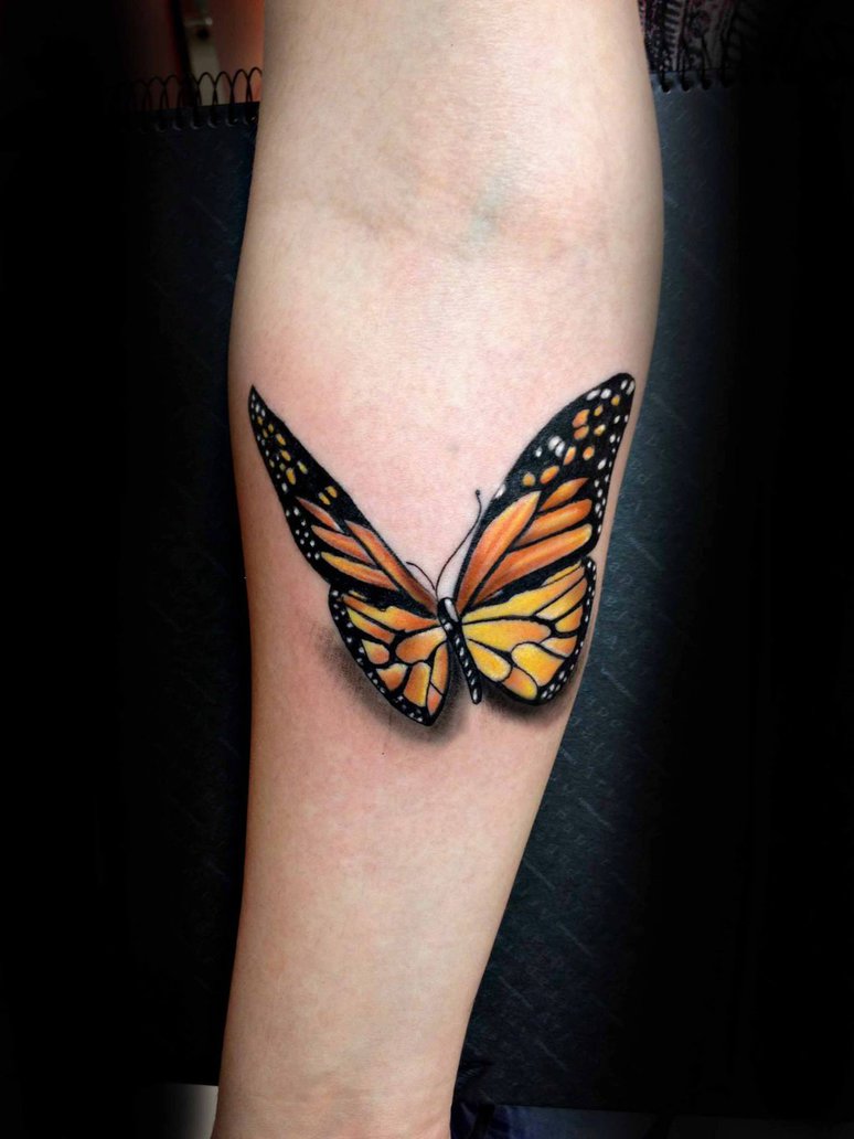 3D Monarch Butterfly Tattoo On Forearm