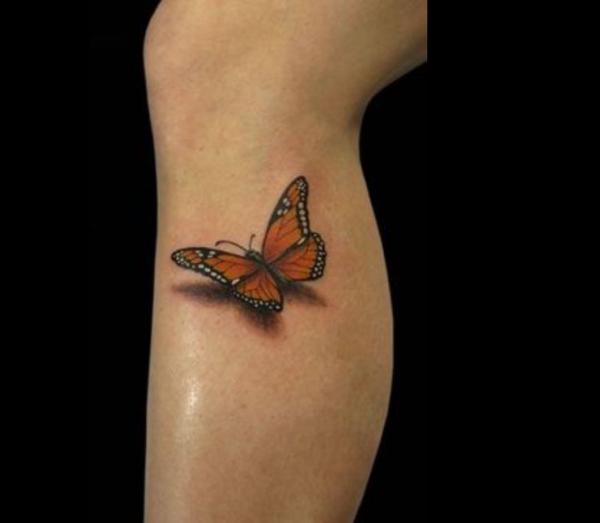 3D Monarch Butterfly Tattoo On Leg