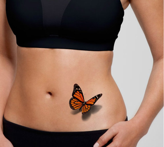 3D Monarch Butterfly Temporary Tattoo On Girl Hip