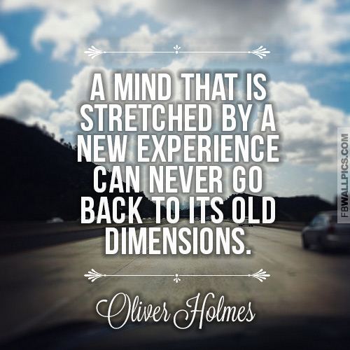 A mind that is stretched by a new experience can never go back to its old dimensions. Oliver Holmes