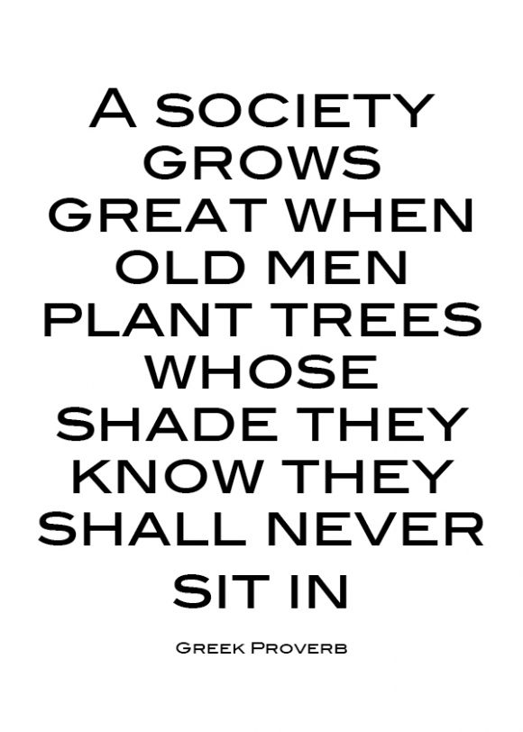A society grows great when old men plant trees whose shade they know they shall never sit in