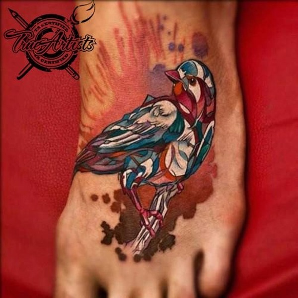 Abstract Dove Foot Tattoo On Foot
