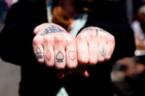 Ace Card Symbols On Hands Knuckle Tattoo For Men