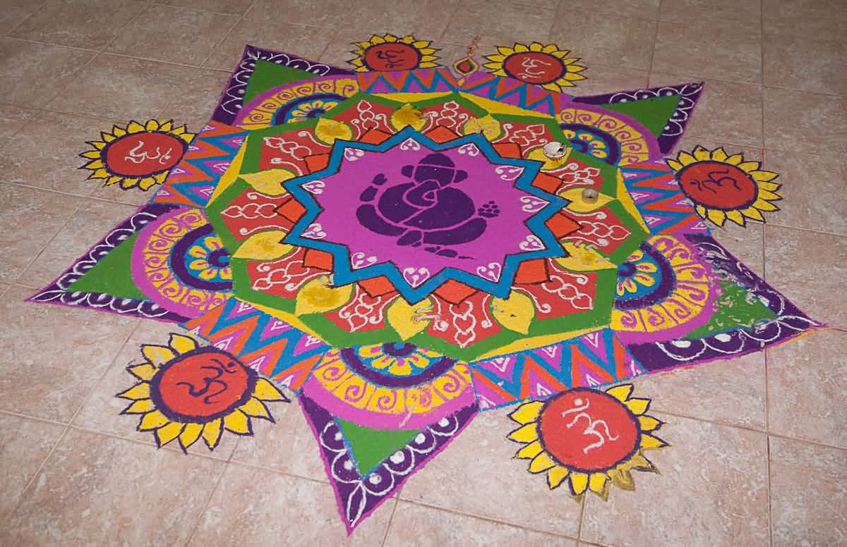 Adorable Lord Ganesha Rangoli Design For Diwali